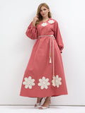 100% Cotton Poplin Belted Dress with Embroidery Detailed - Store WF