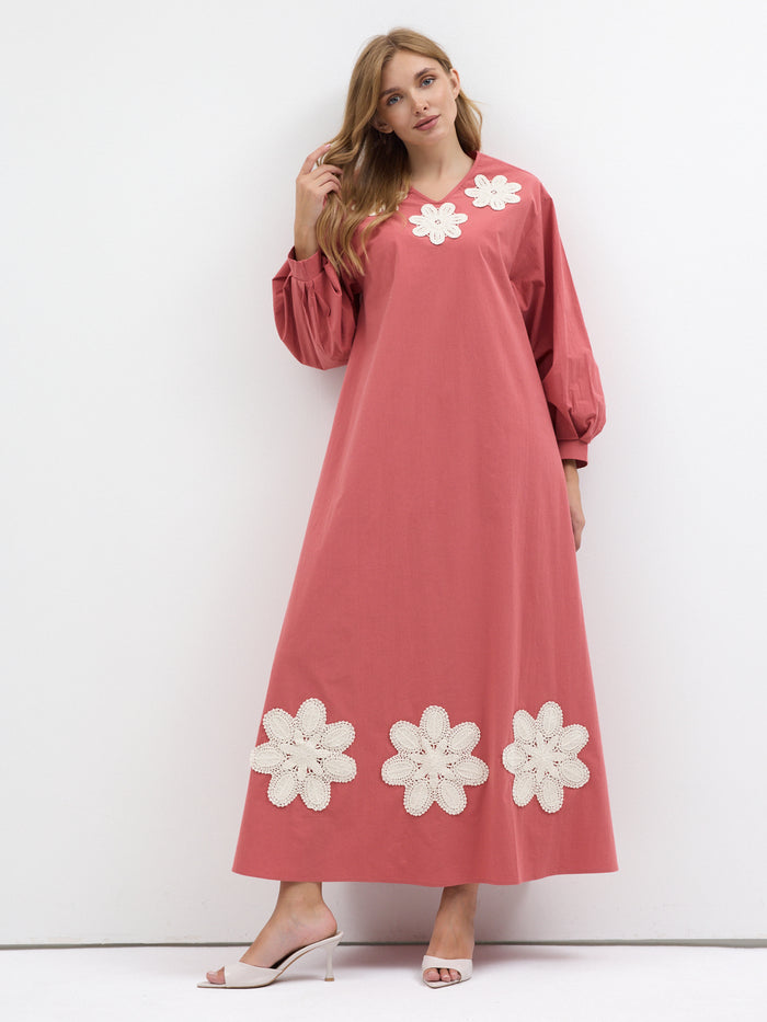 100% Cotton Poplin Belted Dress with Embroidery Detailed - Store WF