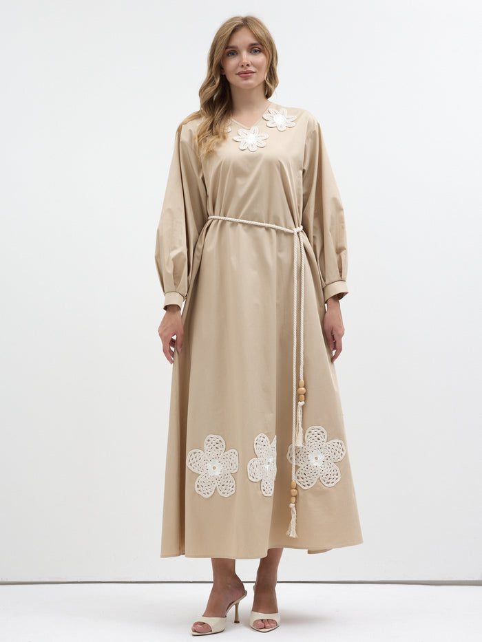 100% Cotton Poplin Dress with Embroidery Detailed - Store WF