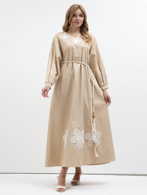 100% Cotton Poplin Dress with Embroidery Detailed - Store WF