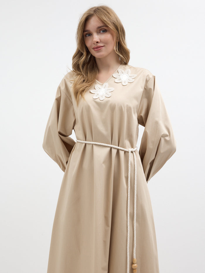 100% Cotton Poplin Dress with Embroidery Detailed - Store WF