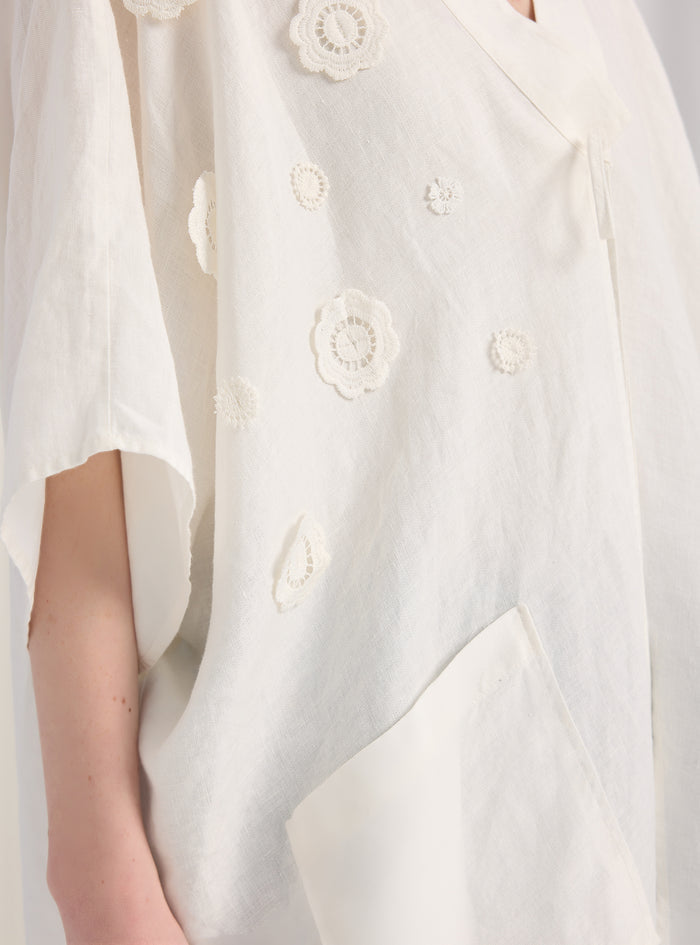100% Washed Linen White Kimono - Store WF