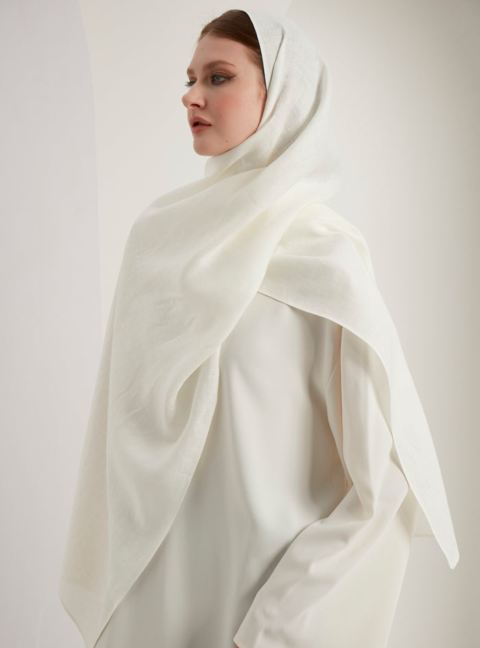 100% White Linen Scarves Hijab - Store WF