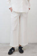 Marshmallow wide-leg pants in textured woven fabric, relaxed straight fit, ankle length