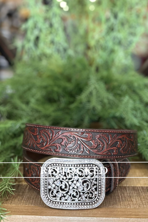 Ariat Women's Brown Rhinestone Filigree Belt-Belt-M&F-Gallop 'n Glitz- Women's Western Wear Boutique, Located in Grants Pass, Oregon