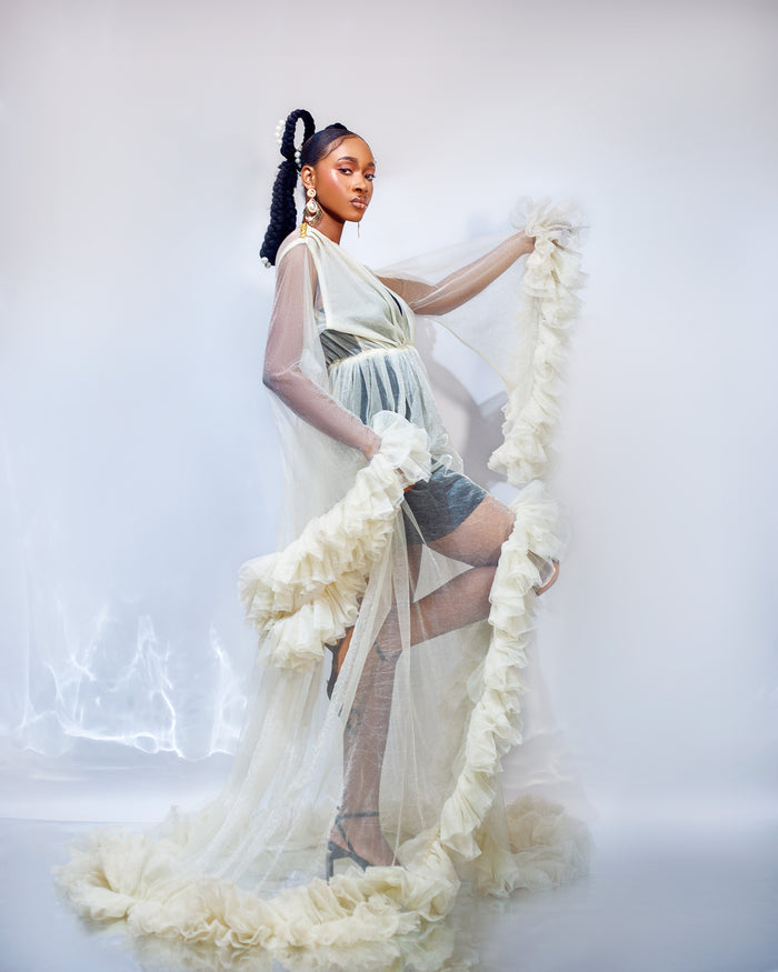 Aurora Dress Robe - Ruffled Slit Maternity and Birthday Robe - Dimaz
