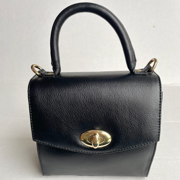 Baron - Leather Mini Handbag with Top Handle (2557)Black