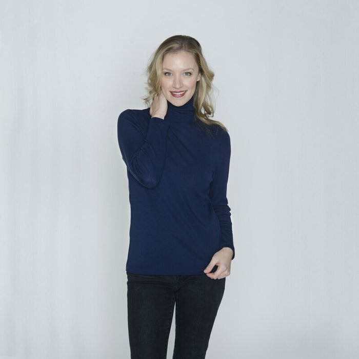Woman wearing Bay Road Merino - Isabel Polo (BR716) in the colour navy