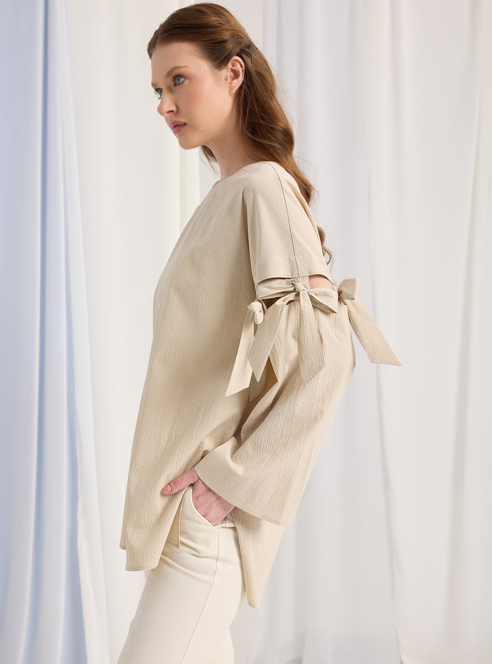 Beige Top With Sleeve Ties - Store WF