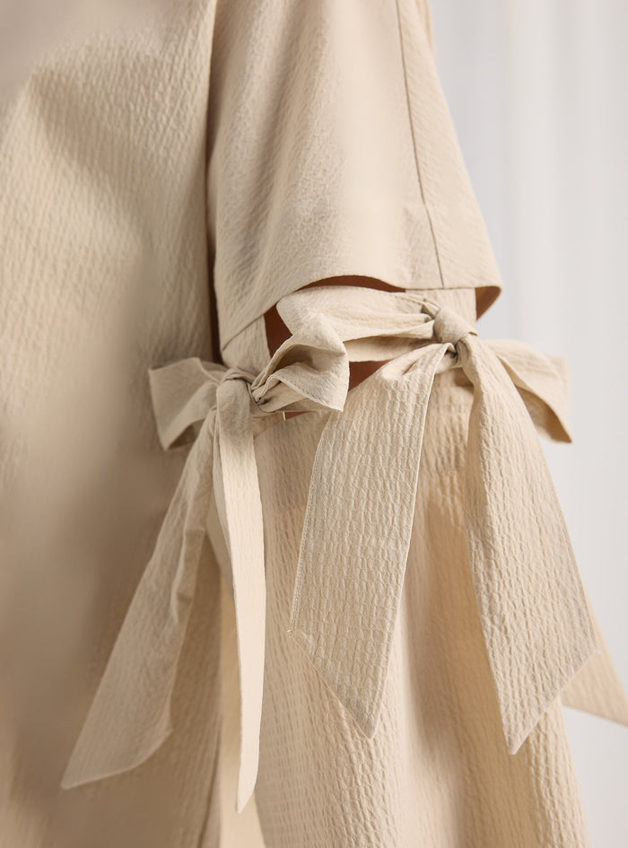 Beige Top With Sleeve Ties - Store WF