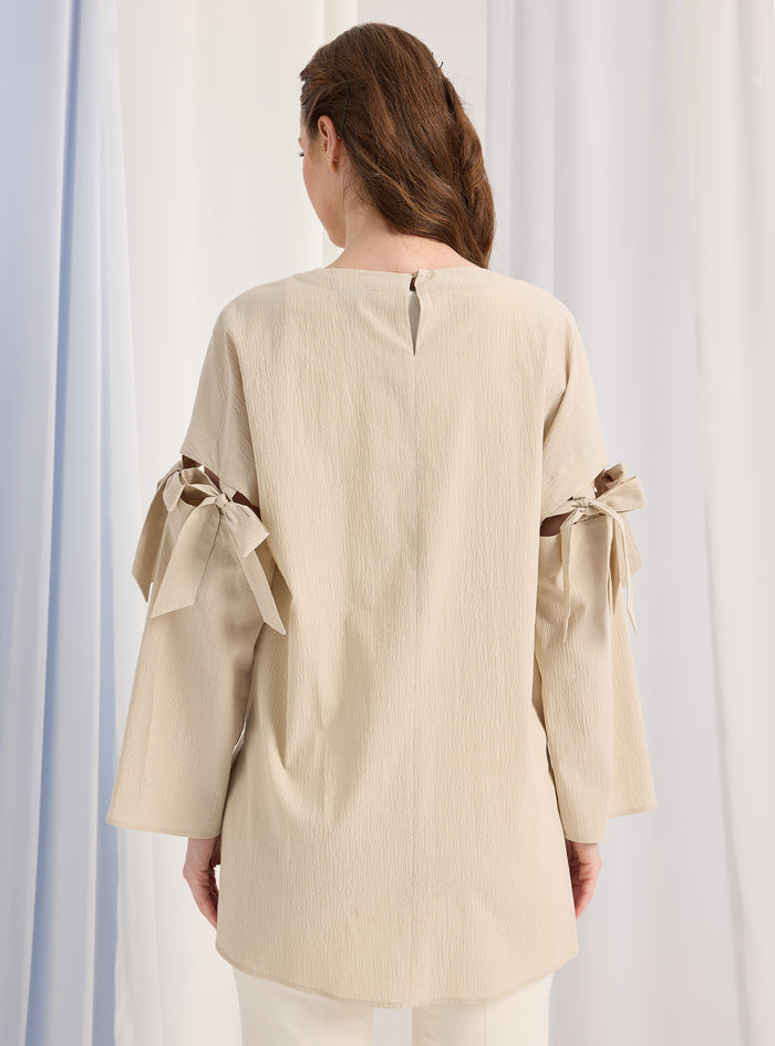 Beige Top With Sleeve Ties - Store WF