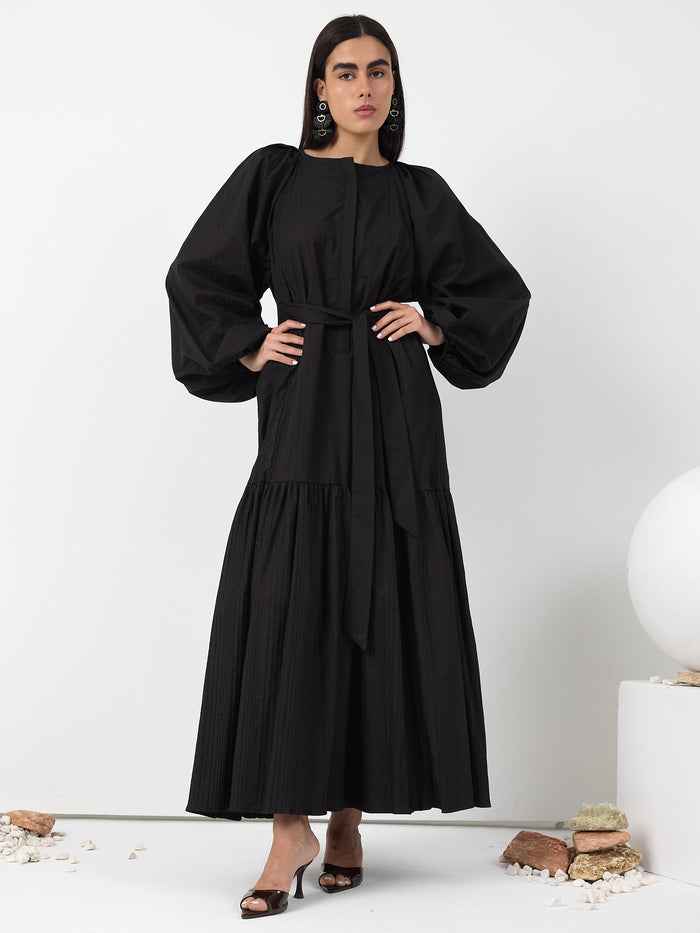 Black Belted Cotton Dress - Store WF
