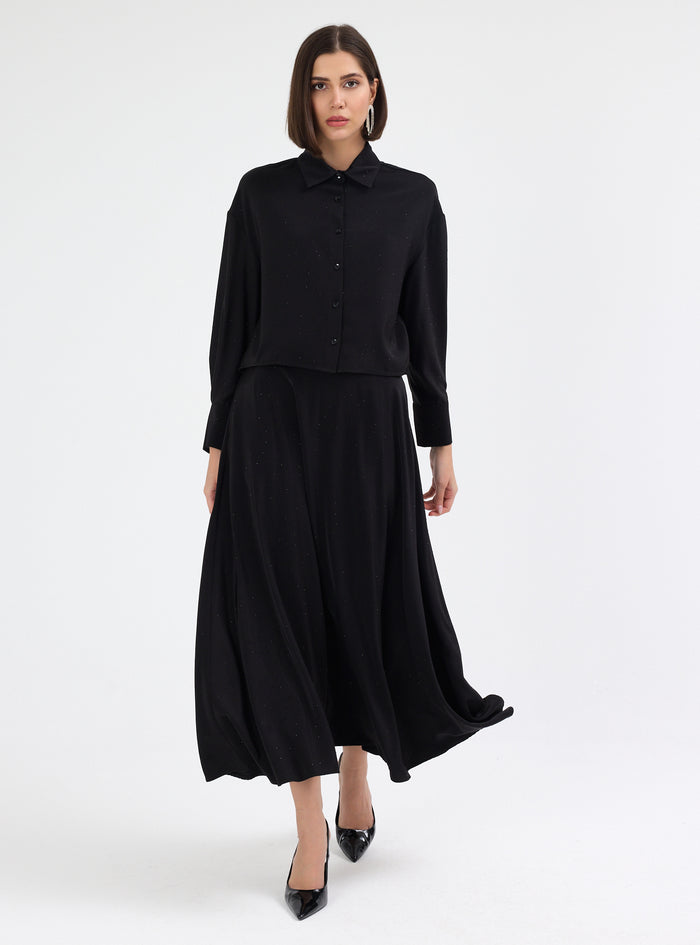 Black Crystal Embellished Skirt & Shirt Set - Store WF