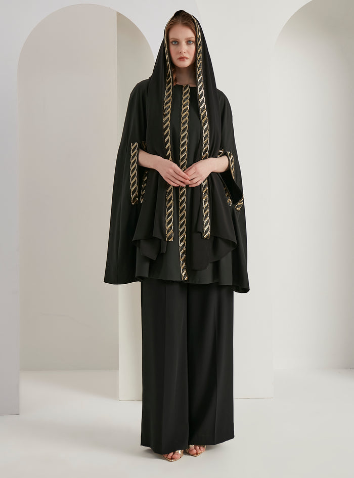 Black Embellished With Embellished Scarf Set - Store WF