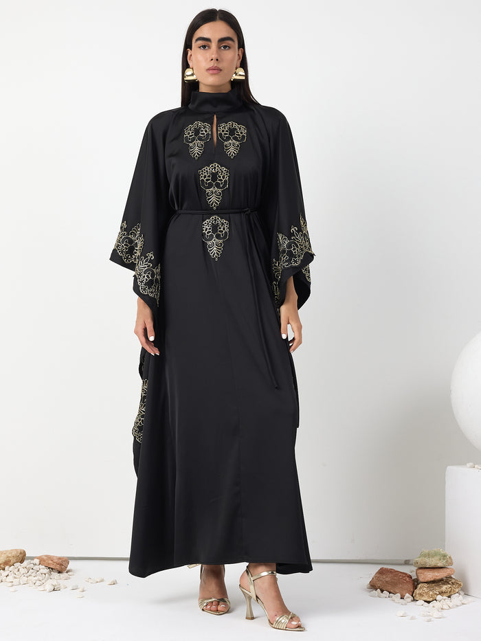 Black Gold Lace Detail Kaftan Dress - Store WF