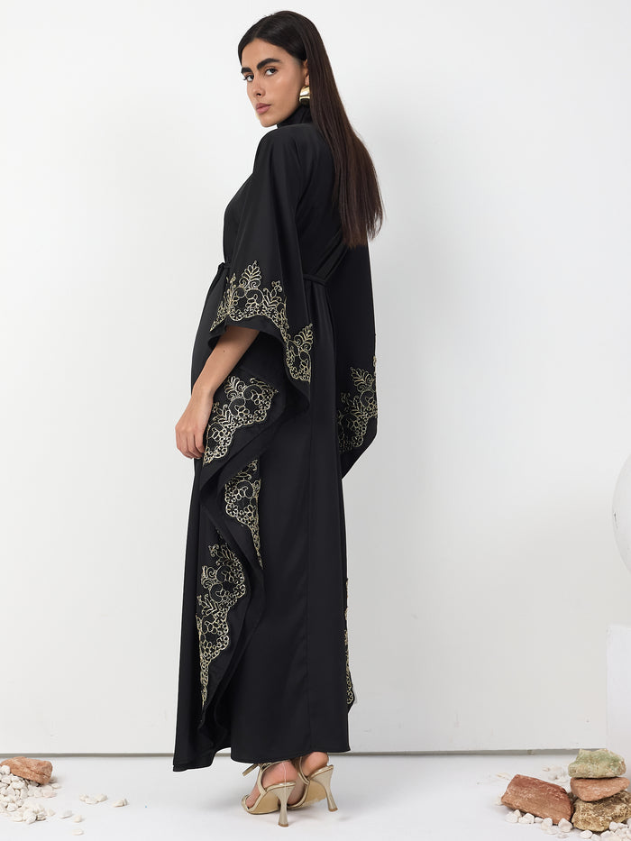 Black Gold Lace Detail Kaftan Dress - Store WF