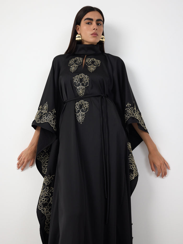 Black Gold Lace Detail Kaftan Dress - Store WF