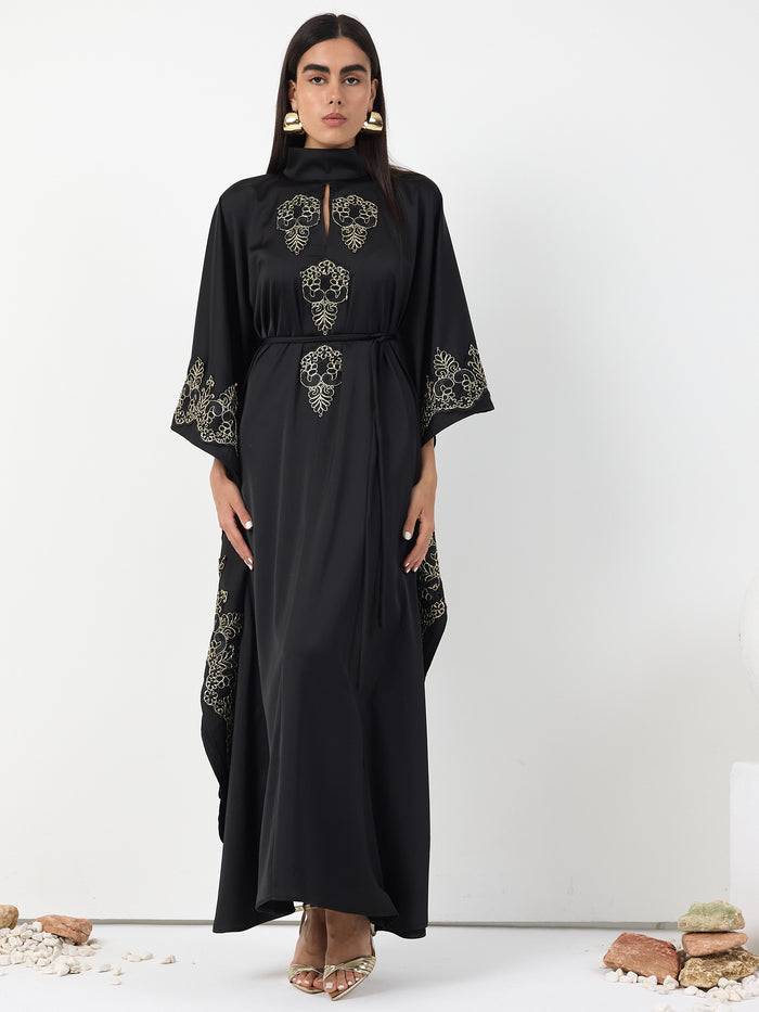 Black Gold Lace Detail Kaftan Dress - Store WF