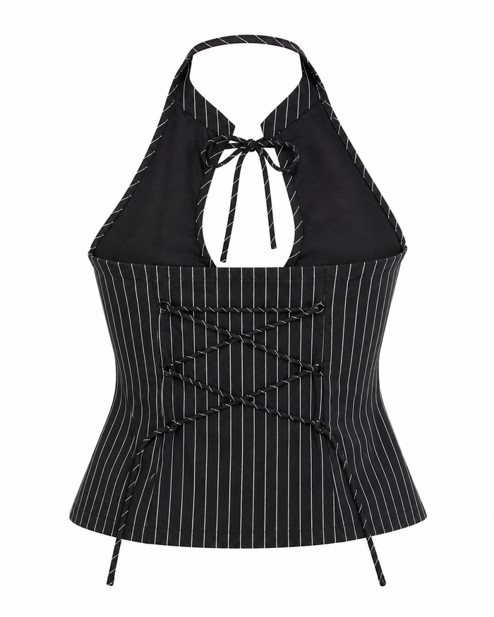 Black Pinstripe Keyhole Top