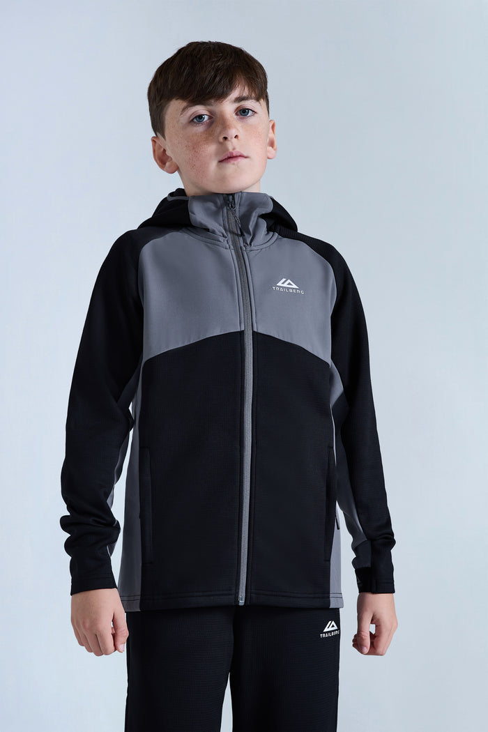 Boys Ice Gridded Fleece Tracksuit - Black/Urban Smoke