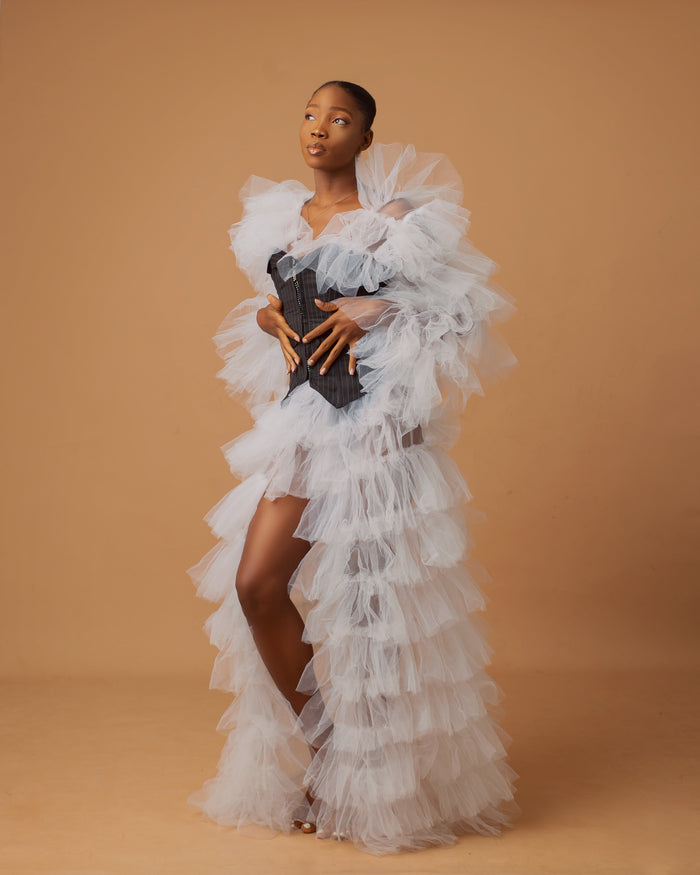 Breezy Long Coat | Layered Tulle Jacket - Dimaz