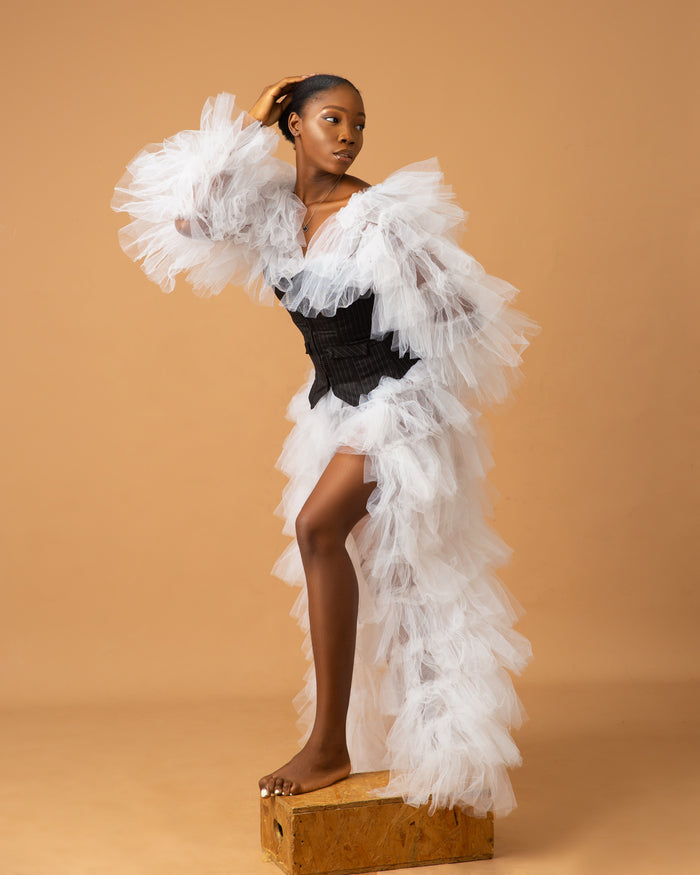 Breezy Long Coat | Layered Tulle Jacket - Dimaz
