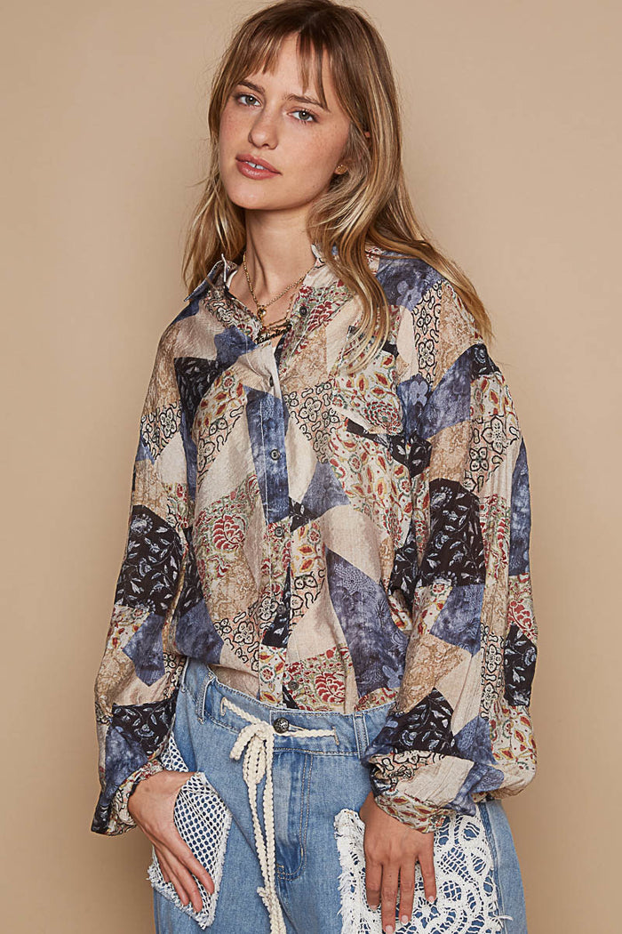 BRINK BUTTON DOWN, NAVY/TAUPE