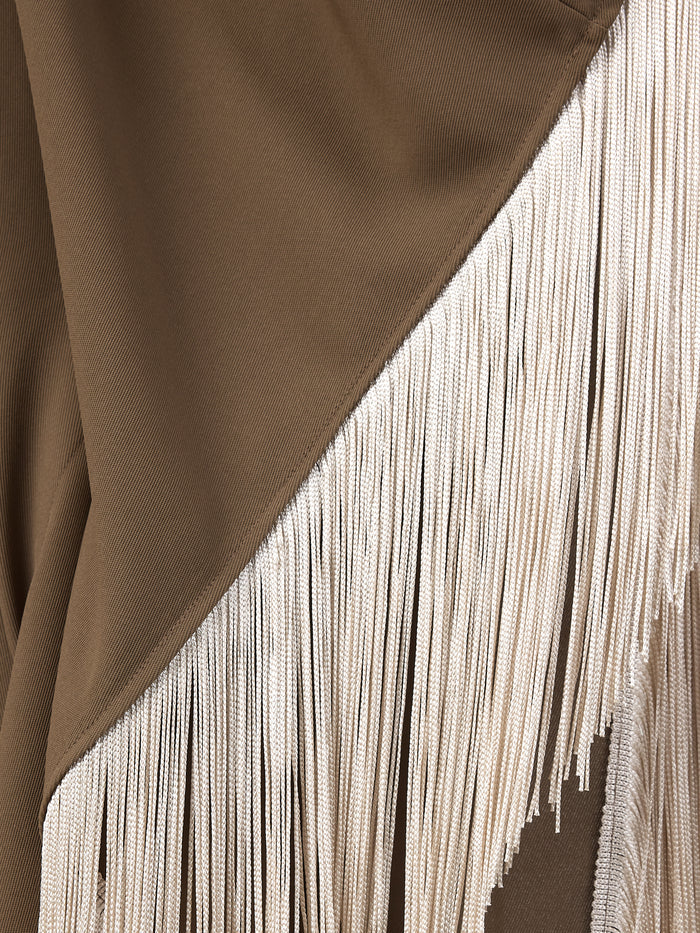 Brown Fringed Kaftan Dress With Tie Neck Detailed - Store WF