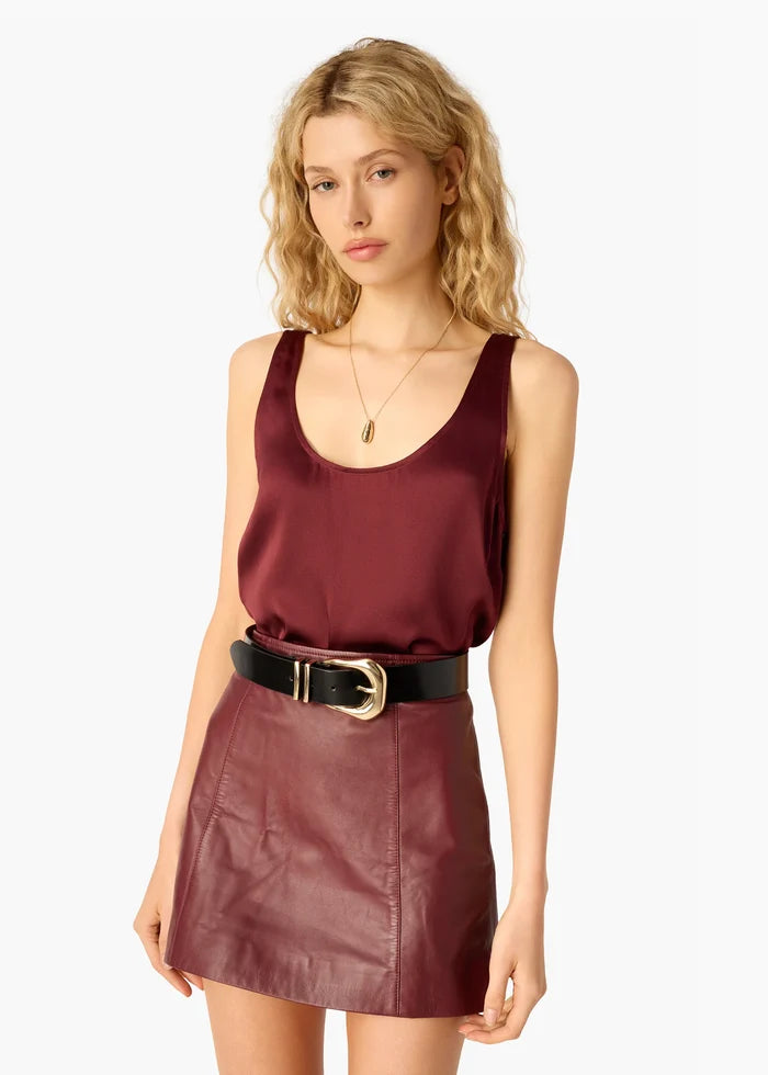 Cak09 Cami NYC Wine Leather Mini Skirt
