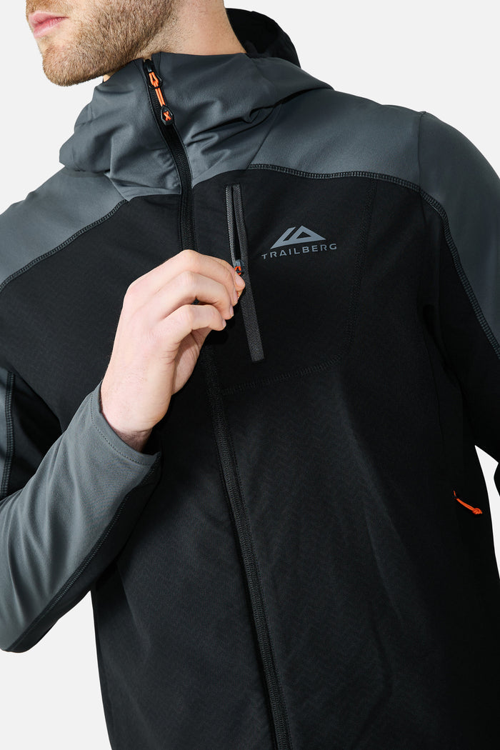 Caldera Grid Fleece Hood - Black/Volcano Grey