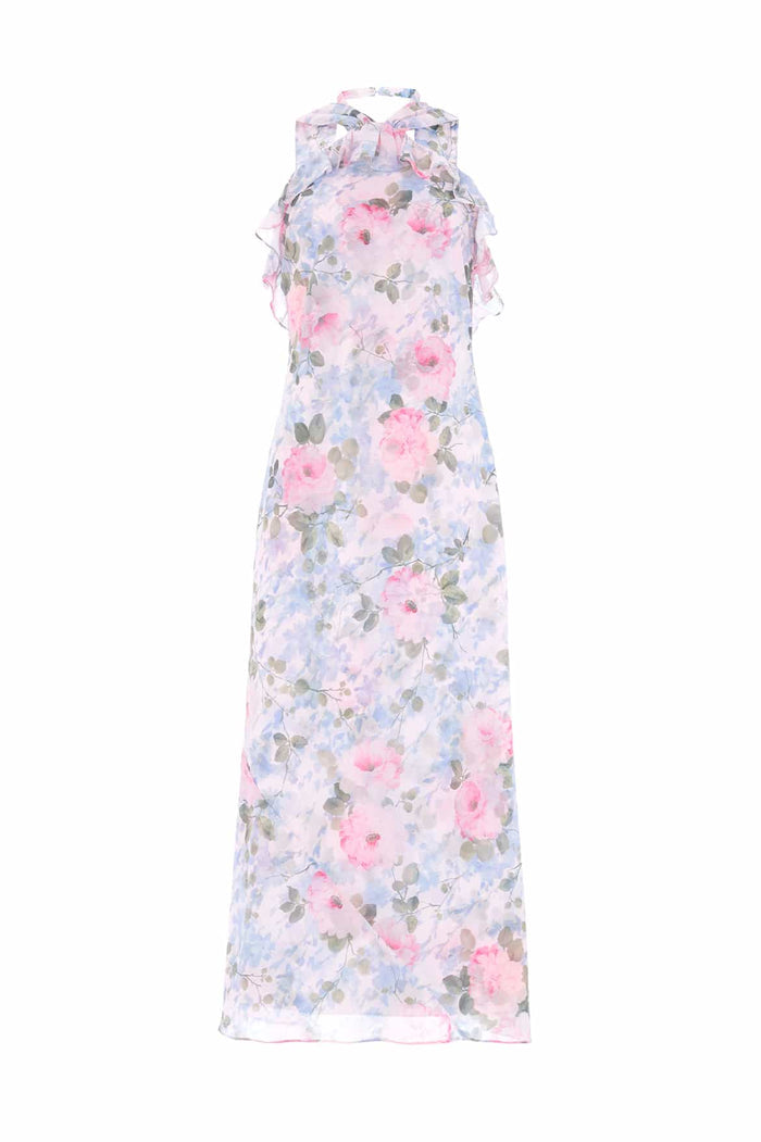 Camille's Garden Chiffon Halter-Neck Ankle Gown