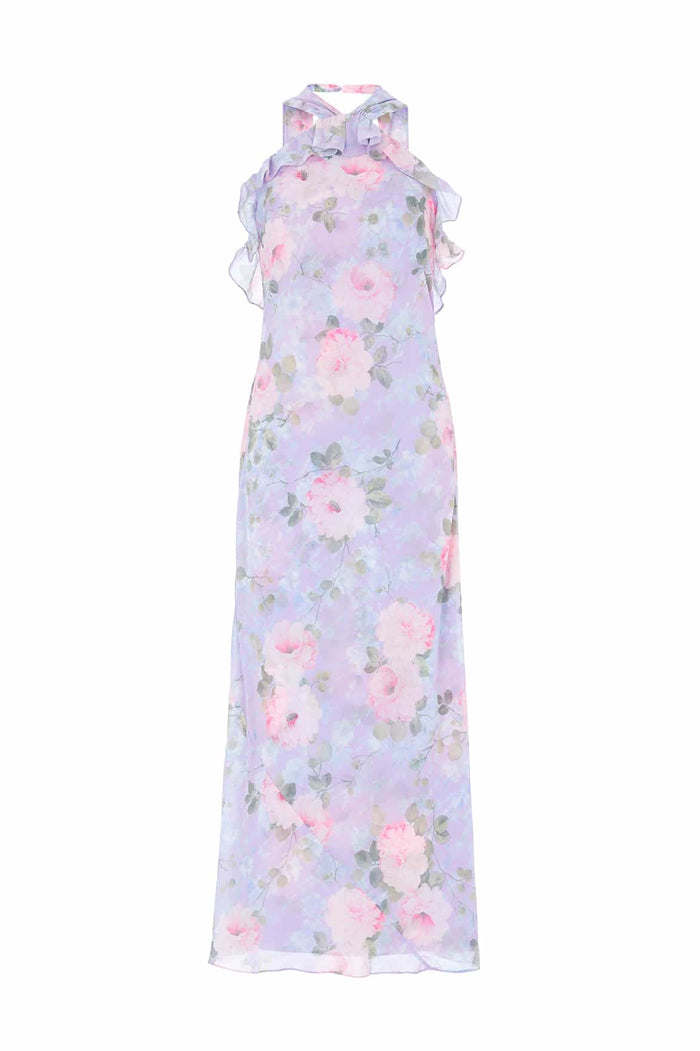 Camille's Garden Chiffon Halter-Neck Ankle Gown