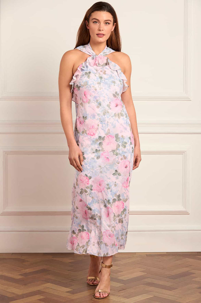 Camille's Garden Chiffon Halter-Neck Ankle Gown