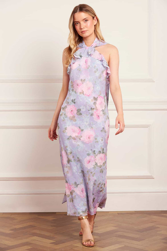 Camille's Garden Chiffon Halter-Neck Ankle Gown