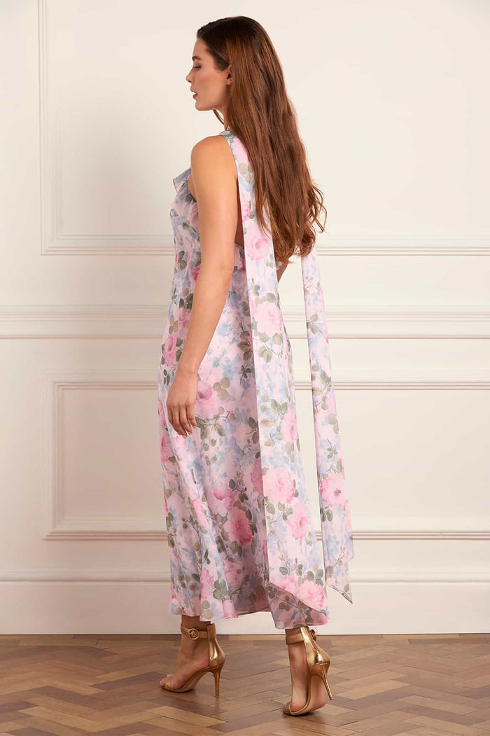 Camille's Garden Chiffon Halter-Neck Ankle Gown