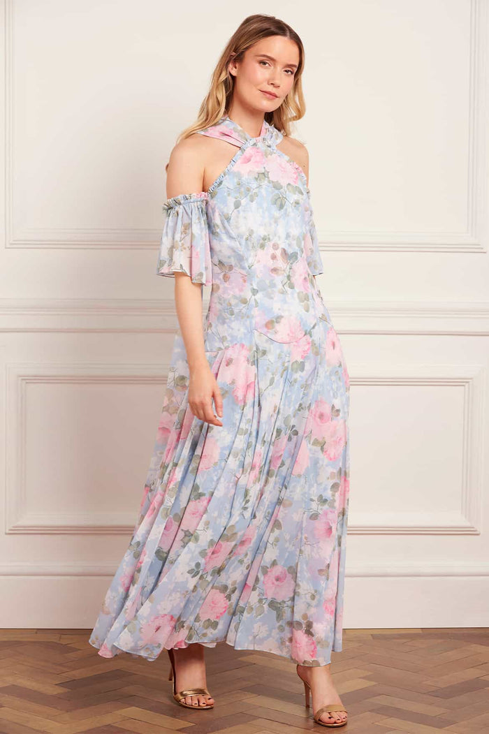 Camille's Garden Georgette Halter-Neck Ankle Gown