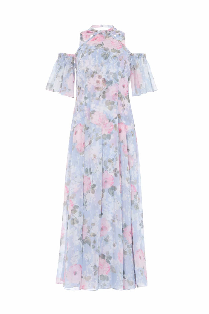 Camille's Garden Georgette Halter-Neck Ankle Gown