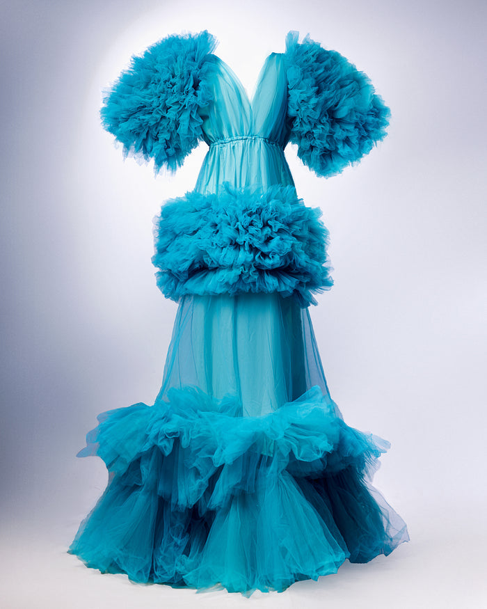Celeste Dress - Elegant Sea Green Tulle Gown - Dimaz
