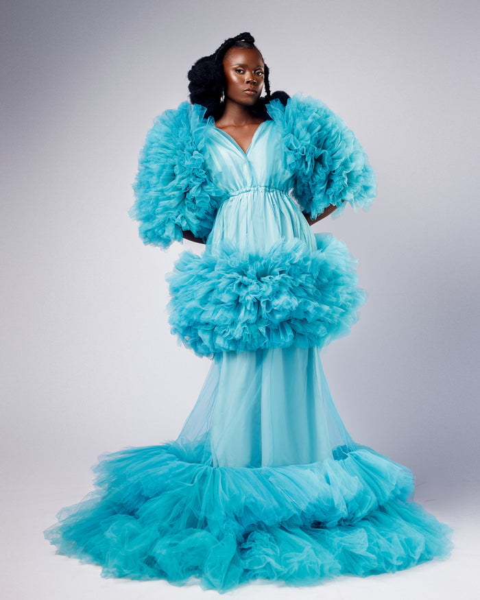 Celeste Dress - Elegant Sea Green Tulle Gown - Dimaz