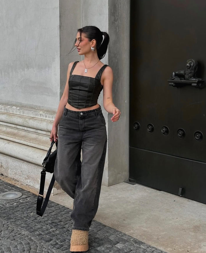Charcoal Faded Baggy Jeans