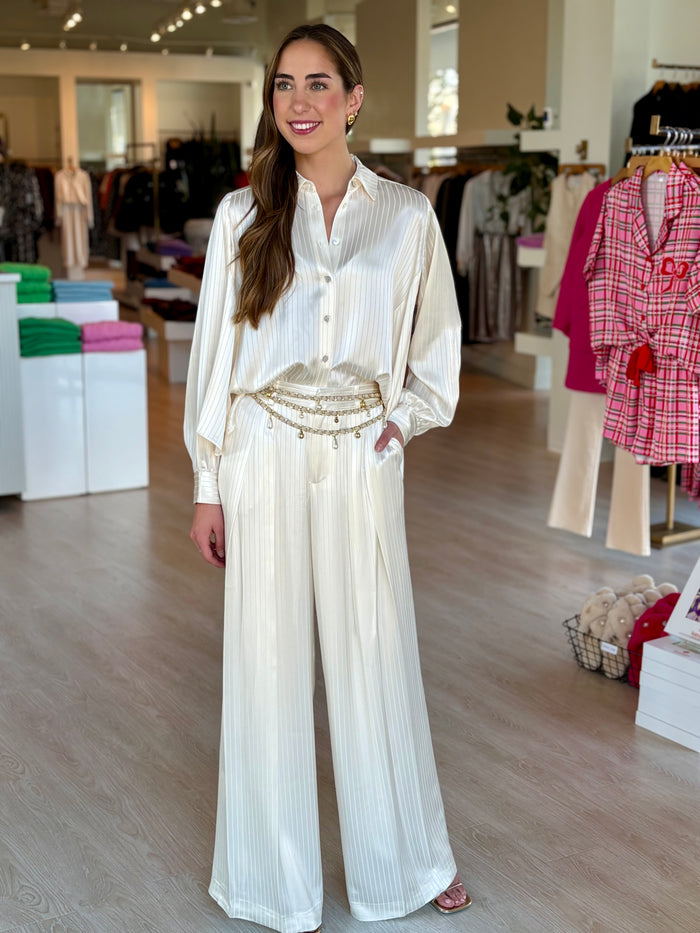 Ci10379 Ivory Satin Stripe Pants