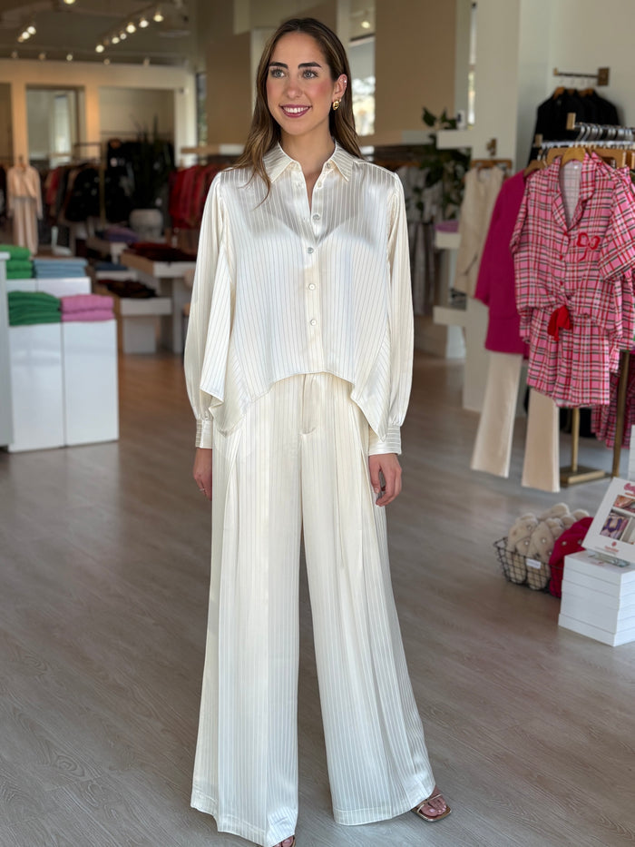 Ci10379 Ivory Satin Stripe Pants