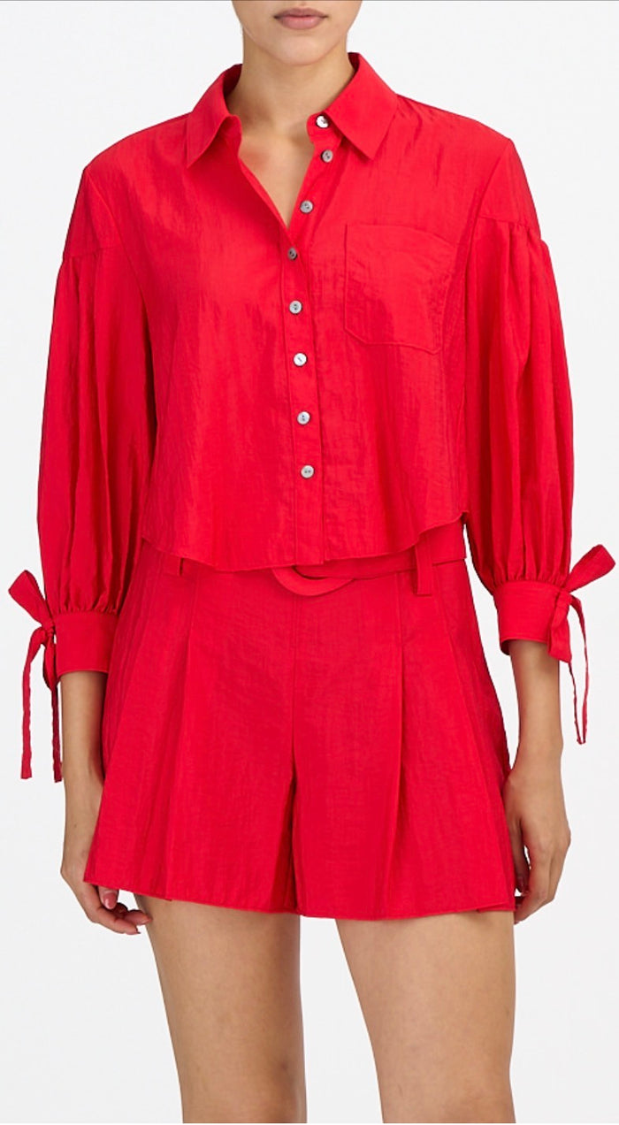 Cizp12645 Red Berry Belted Shorts