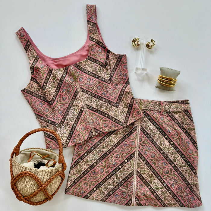 Cizs6581 Pink Paisley Denim Skirt