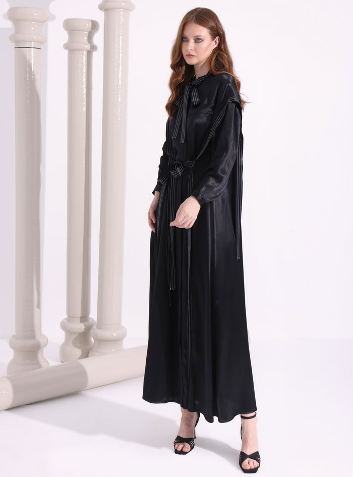 Contrast Top Stitch Black Maxi Dress - WF Atelier - Store WF
