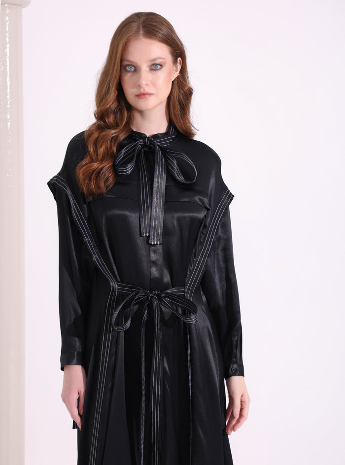 Contrast Top Stitch Black Maxi Dress - WF Atelier - Store WF