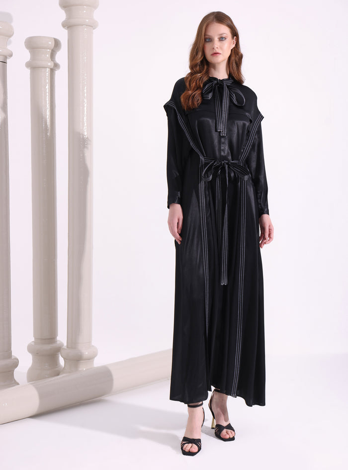 Contrast Top Stitch Black Maxi Dress - WF Atelier - Store WF
