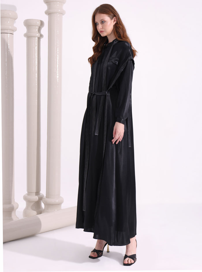 Contrast Top Stitch Black Maxi Dress - WF Atelier - Store WF