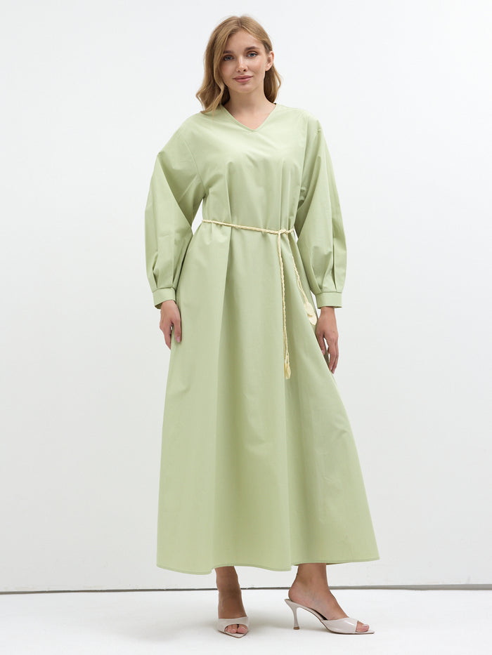 Detachable Printed Collar Belted Maxi Dress - Store WF