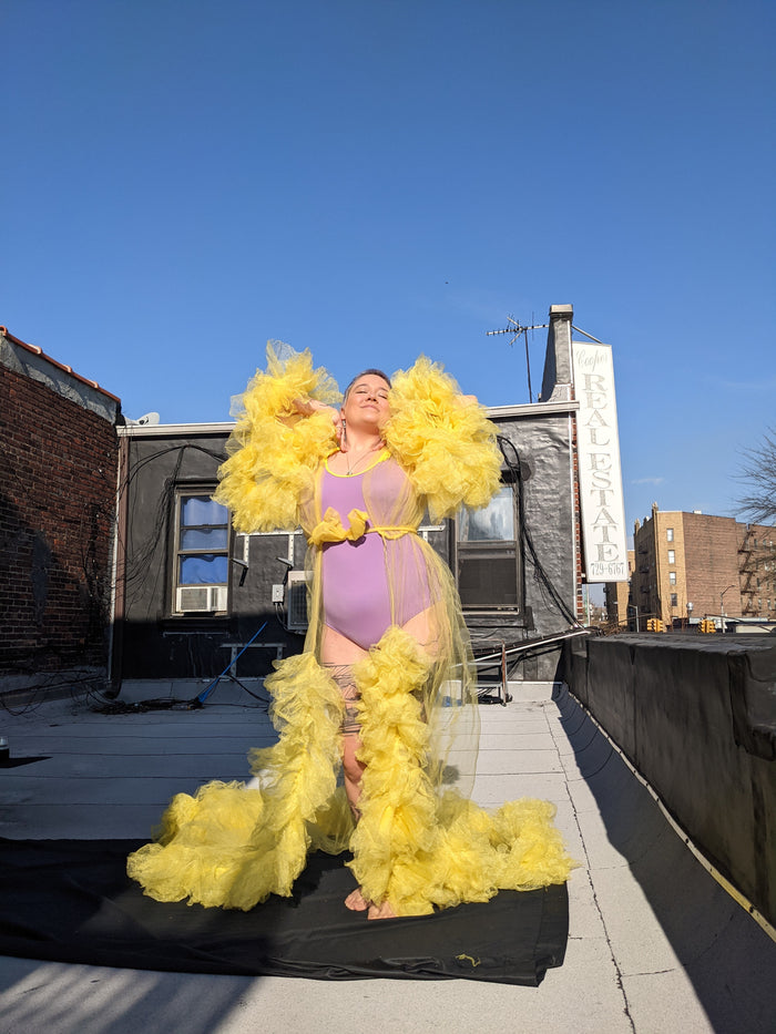 Devi Robe - Ruffled Long Sleeve Tulle Robe - Dimaz